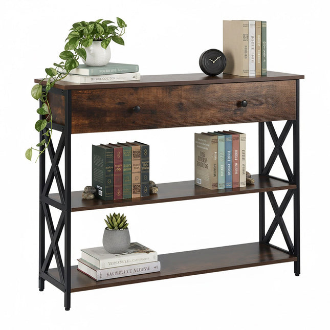 Console avec tiroir - Style industriel, bois et métal