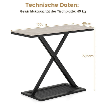 Console avec plateau en imitation marbre, structure en métal, 100 x 40 x 77,5 cm