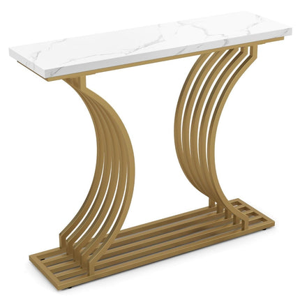 Console avec plateau en faux marbre et pieds en métal