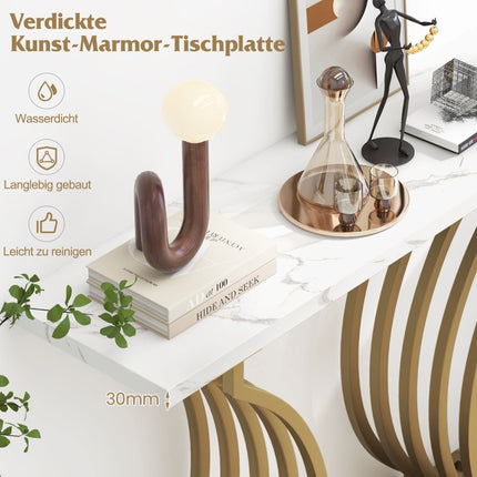Console avec plateau en faux marbre et pieds en métal
