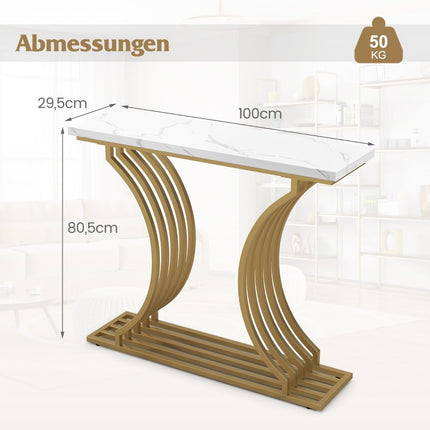 Console avec plateau en faux marbre et pieds en métal