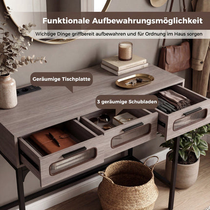Konsolentisch mit LED-Beleuchtung, Ladestation, Schubladen