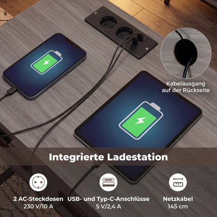 Konsolentisch mit LED-Beleuchtung, Ladestation, Schubladen