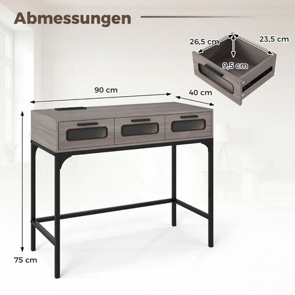 Konsolentisch mit LED-Beleuchtung, Ladestation, Schubladen