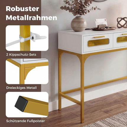 Konsolentisch mit LED-Beleuchtung und Ladestation, Weiß 90x40x75 cm