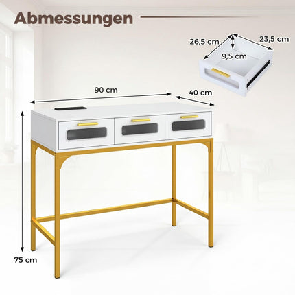 Konsolentisch mit LED-Beleuchtung und Ladestation, Weiß 90x40x75 cm