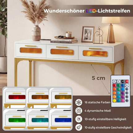 Konsolentisch mit LED-Beleuchtung und Ladestation, Weiß 90x40x75 cm