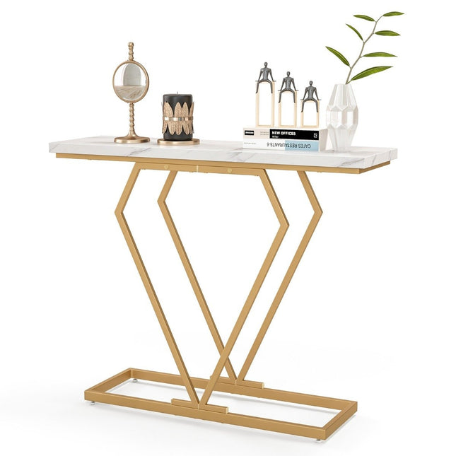 Console aspect marbre, cadre doré, 100 x 29,5 x 80 cm