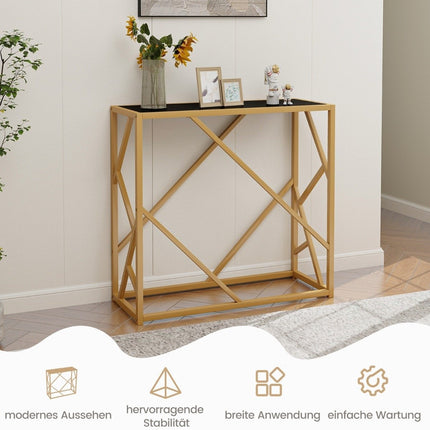 Console avec plateau en verre trempé, cadre doré, 80 cm