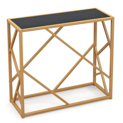 Console avec plateau en verre trempé, cadre doré, 80 cm