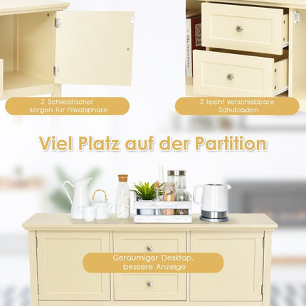 Konsolentisch Flurtisch mit 2 Schubladen und Schränken Buffettisch Beistelltisch Holz weiß