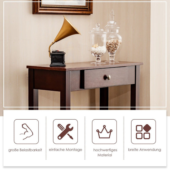 Table console avec tiroir, table d'entrée, table d'appoint industrielle étroite en bois 71 x 30 x 71 cm marron