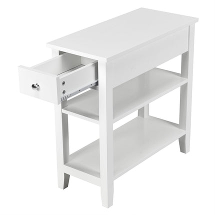 Console avec étagère et tiroir, table d'appoint en bois à 3 niveaux, 60 x 28,5 x 61 cm, blanche