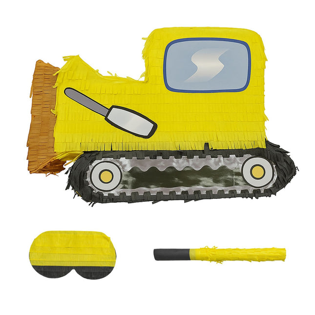 Piñata en forme de véhicule de chantier avec chauve-souris et masque