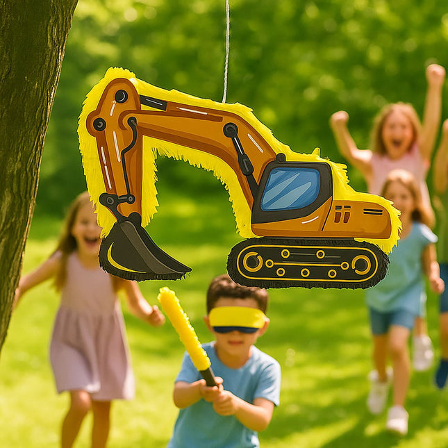 Bagger Piñata Set mit Schläger & Augenbinde