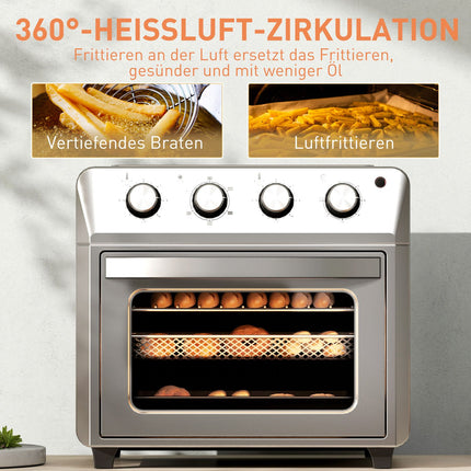 Mini four à convection, friteuse à air chaud, 24 L, 6 modes, minuterie, argent