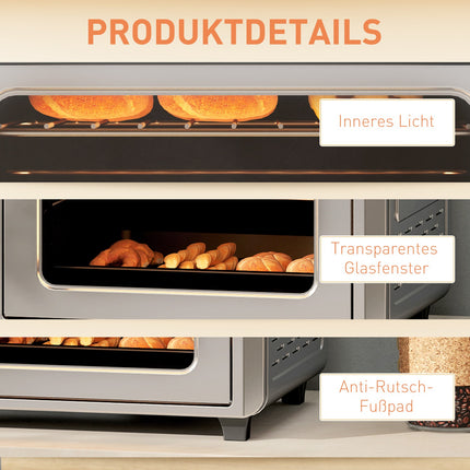 Mini four à convection, friteuse à air chaud, 24 L, 6 modes, minuterie, argent