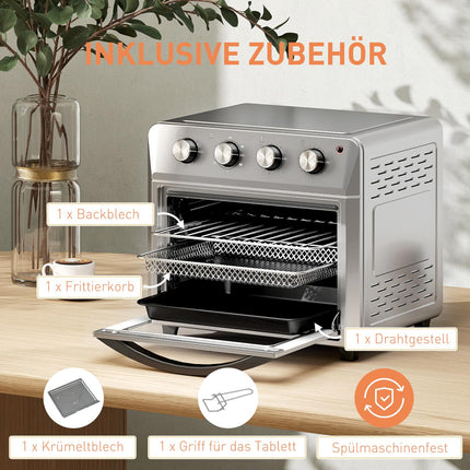 Mini four à convection, friteuse à air chaud, 24 L, 6 modes, minuterie, argent