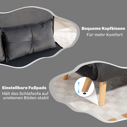 Schlafsofa 2-Sitzer, verstellbare Rückenlehne, grauer Stoff