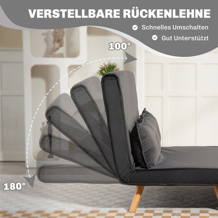 Schlafsofa 2-Sitzer, verstellbare Rückenlehne, grauer Stoff