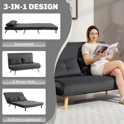 Schlafsofa 2-Sitzer, verstellbare Rückenlehne, grauer Stoff