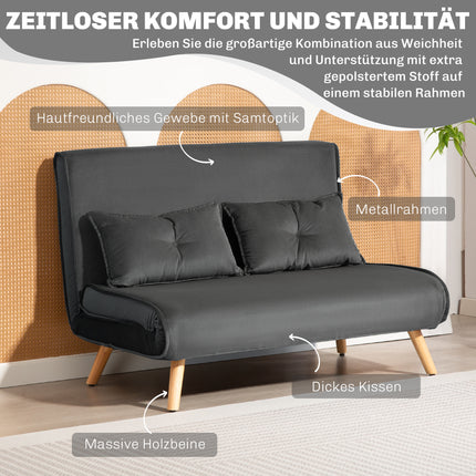 Schlafsofa 2-Sitzer, verstellbare Rückenlehne, grauer Stoff