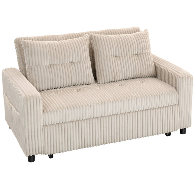 Schlafsofa 2-Sitzer, Kordsamt, Cremeweiß