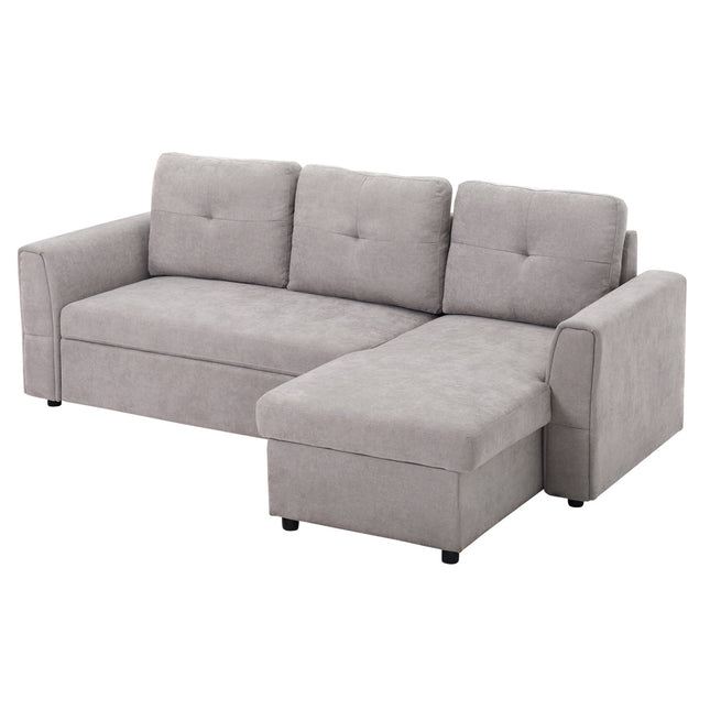 Schlafsofa 3-Sitzer mit Récamiere, grauer Stoff