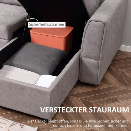 Convertible 3-Seater Sofa Bed with Chaise, Grey Fabric