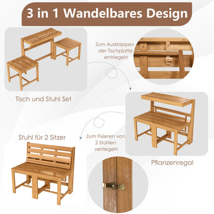 Ensemble table et banc de jardin convertible 3 en 1 en bois d'acacia