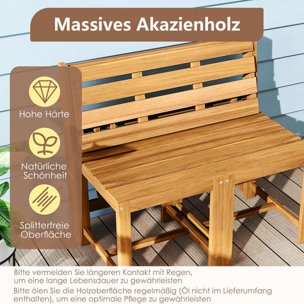 Ensemble table et banc de jardin convertible 3 en 1 en bois d'acacia
