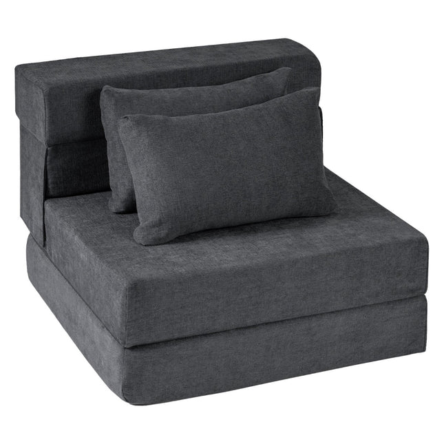 Canapé-lit convertible 3 en 1 en chenille avec 2 coussins, gris