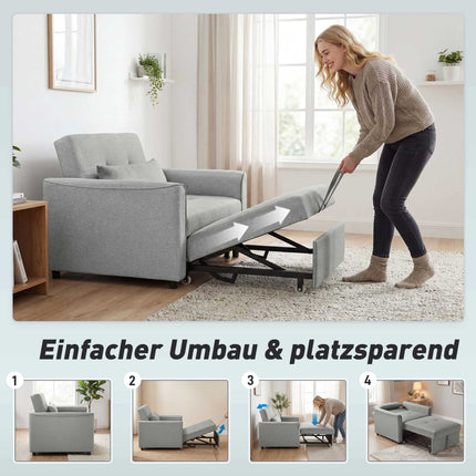 Verwandelbares 3-in-1 Sofa-Sessel-Bett, Verstellbare Rückenlehne, Grau