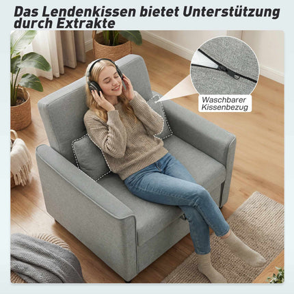 Verwandelbares 3-in-1 Sofa-Sessel-Bett, Verstellbare Rückenlehne, Grau
