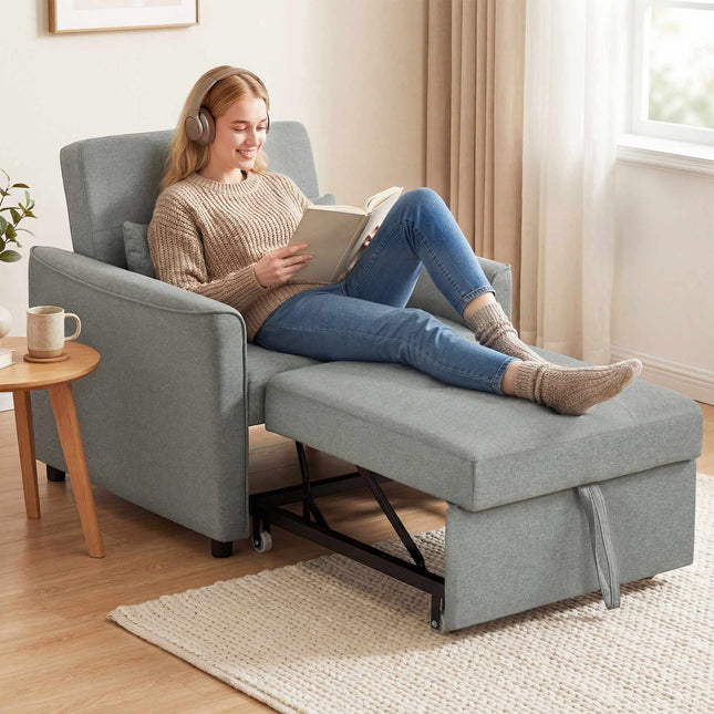Verwandelbares 3-in-1 Sofa-Sessel-Bett, Verstellbare Rückenlehne, Grau