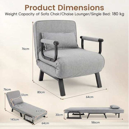 Fauteuil convertible canapé-lit, dossier réglable, gris clair