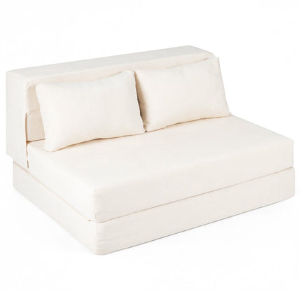 Verwandelbares Chenille Schlafsofa mit 2 Kissen, Beige