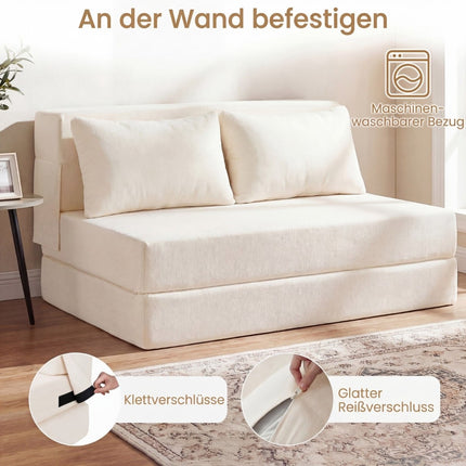 Verwandelbares Chenille Schlafsofa mit 2 Kissen, Beige