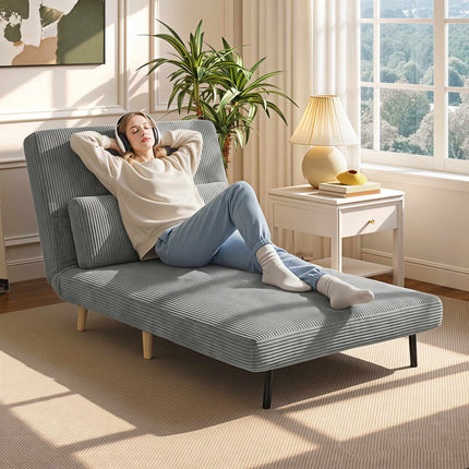 Fauteuil convertible en velours côtelé – Gris foncé, dossier réglable