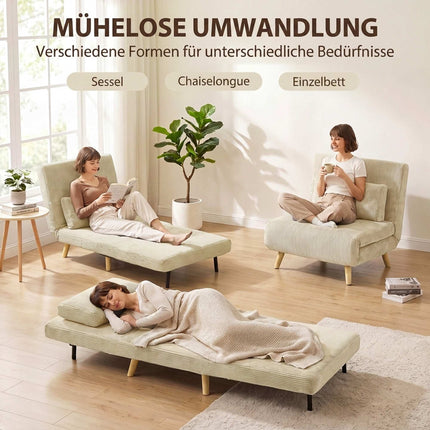 Schlafsofa aus Cord, verstellbare Rückenlehne, Beige