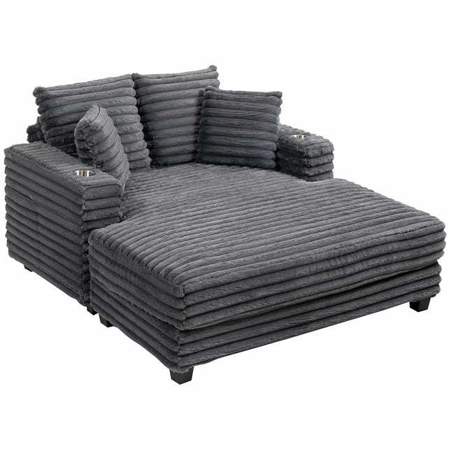 Schlafsofa aus Cord mit Becherhaltern, Grau