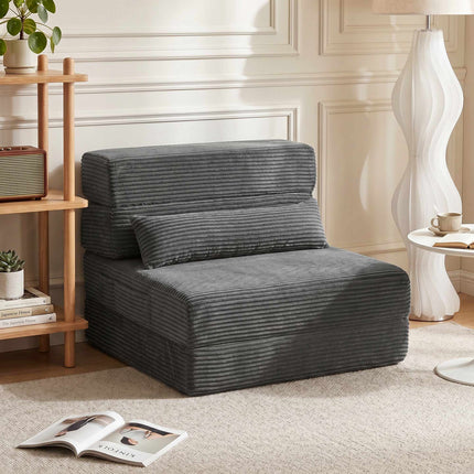 Convertible Floor Chair with Corduroy Cover, Dark Grey