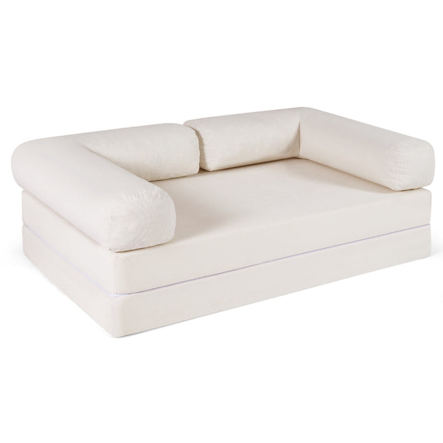 Schlafsofa zum Ausklappen, 4-in-1 Kordsamt, Beige