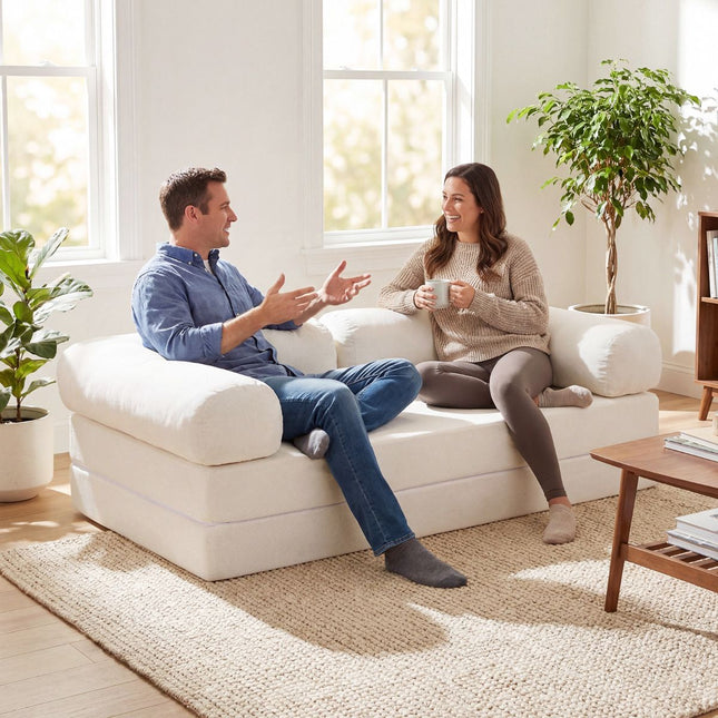 Schlafsofa zum Ausklappen, 4-in-1 Kordsamt, Beige