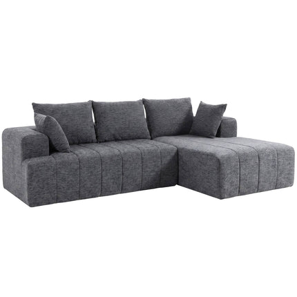 Ausziehbares L-förmiges Schlafsofa aus Chenille mit Hocker, Grau