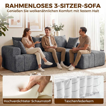 Ausziehbares L-förmiges Schlafsofa aus Chenille mit Hocker, Grau