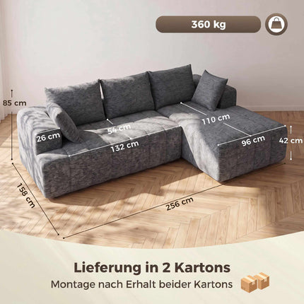 Ausziehbares L-förmiges Schlafsofa aus Chenille mit Hocker, Grau