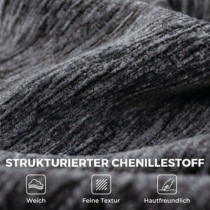 Ausziehbares L-förmiges Schlafsofa aus Chenille mit Hocker, Grau