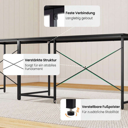 Verwandlungsfähiger L-förmiger Schreibtisch mit Monitorständer, Schwarz