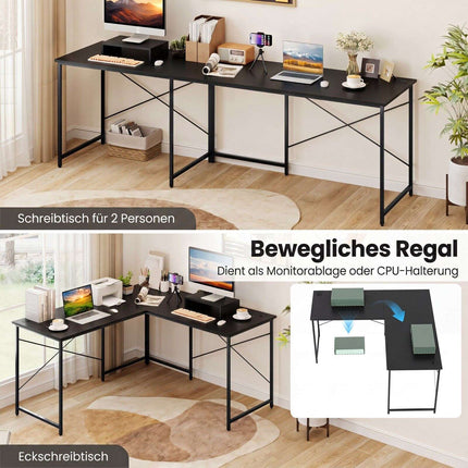 Verwandlungsfähiger L-förmiger Schreibtisch mit Monitorständer, Schwarz